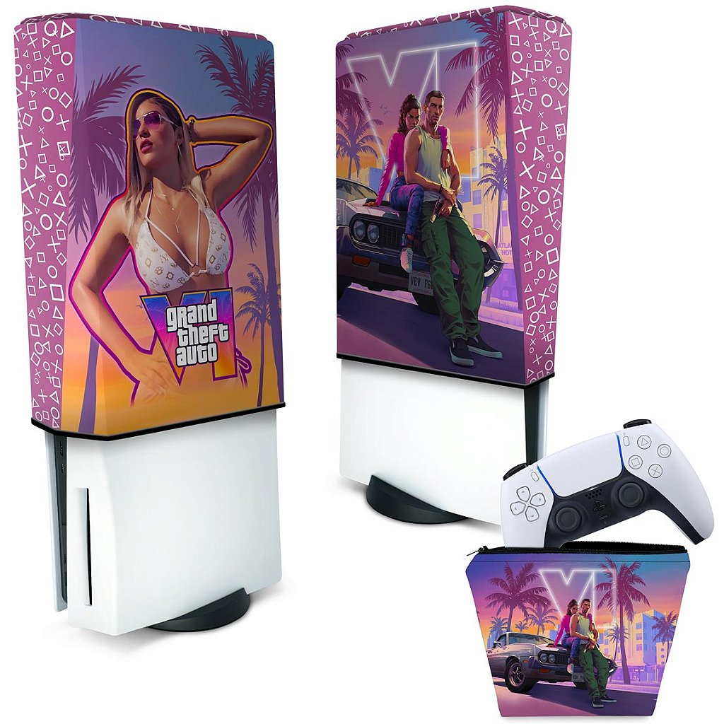 KIT Capa Anti Poeira e Case Controle PS5 Fat Vertical - GTA 6 VI
