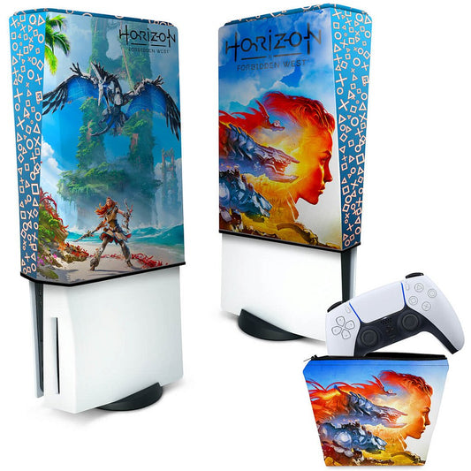 KIT Capa Anti Poeira e Case Controle PS5 Fat Vertical - Horizon Forbidden West
