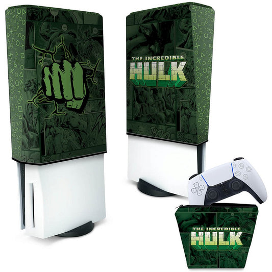 KIT Capa Anti Poeira e Case Controle PS5 Fat Vertical - Hulk Comics