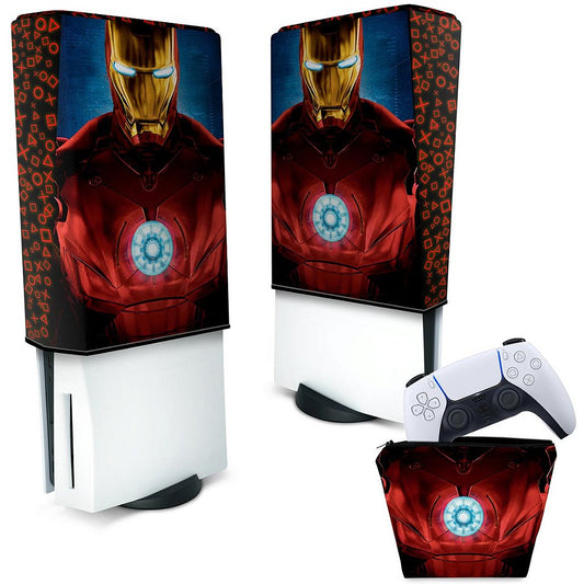 KIT Capa Anti Poeira e Case Controle PS5 Fat Vertical - Iron Man Homem De Ferro