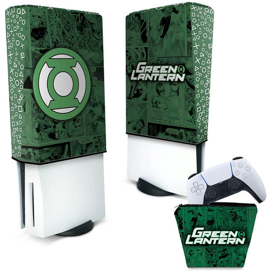KIT Capa Anti Poeira e Case Controle PS5 Fat Vertical - Lanterna Verde Comics