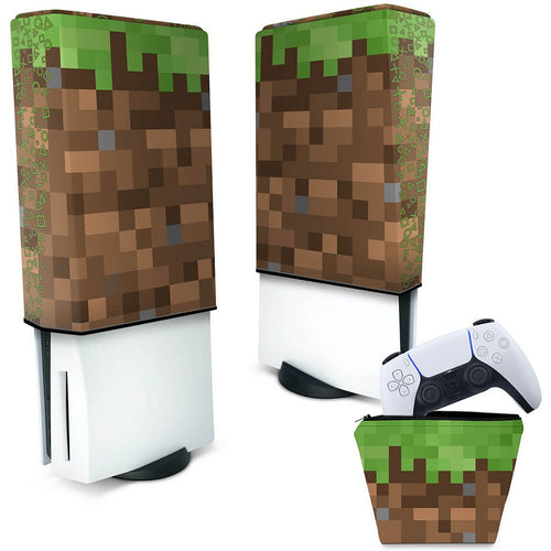 KIT Capa Anti Poeira e Case Controle PS5 Fat Vertical - Minecraft