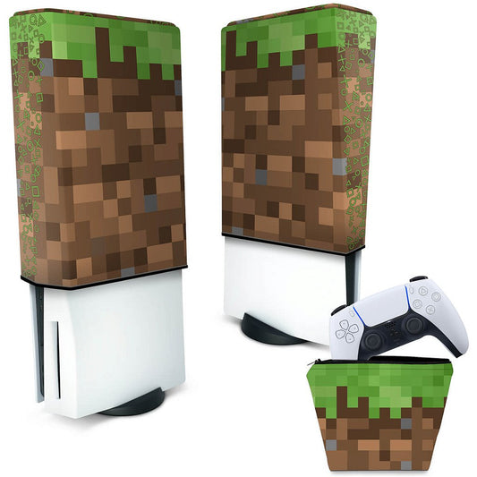 KIT Capa Anti Poeira e Case Controle PS5 Fat Vertical - Minecraft