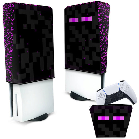 KIT Capa Anti Poeira e Case Controle PS5 Fat Vertical - Minecraft Enderman