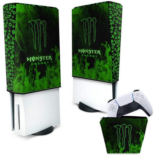 KIT Capa Anti Poeira e Case Controle PS5 Fat Vertical - Monster Energy Drink