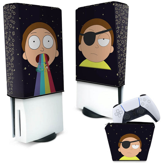 KIT Capa Anti Poeira e Case Controle PS5 Fat Vertical - Morty Rick And Morty