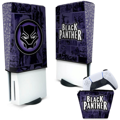 KIT Capa Anti Poeira e Case Controle PS5 Fat Vertical - Pantera Negra Comics