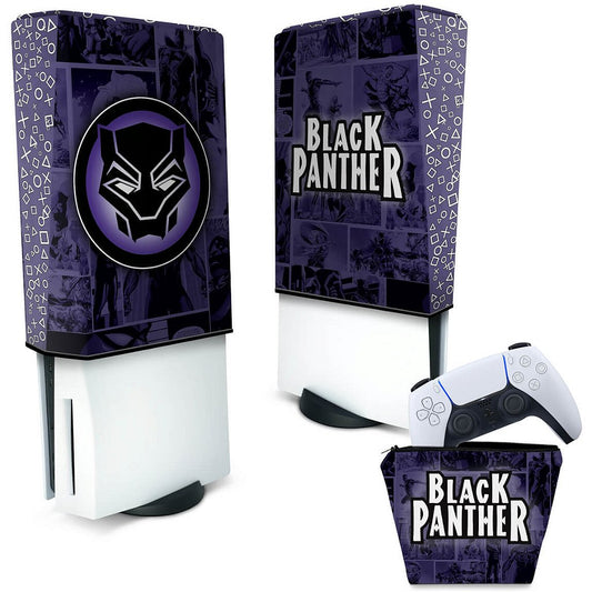 KIT Capa Anti Poeira e Case Controle PS5 Fat Vertical - Pantera Negra Comics
