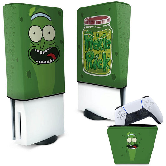KIT Capa Anti Poeira e Case Controle PS5 Fat Vertical - Pickle Rick And Morty