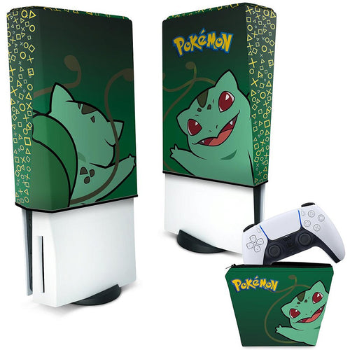 KIT Capa Anti Poeira e Case Controle PS5 Fat Vertical - Pokemon Bulbasaur