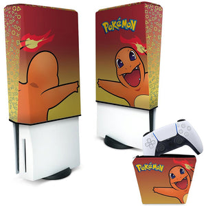 KIT Capa Anti Poeira e Case Controle PS5 Fat Vertical - Pokemon Charmander - Pop Arte Skins