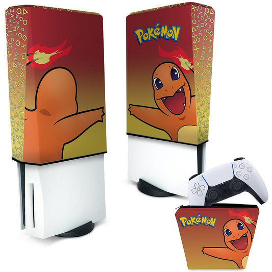 KIT Capa Anti Poeira e Case Controle PS5 Fat Vertical - Pokemon Charmander