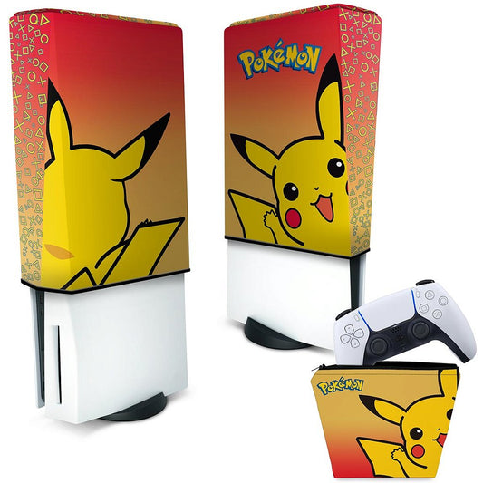 KIT Capa Anti Poeira e Case Controle PS5 Fat Vertical - Pokemon Pikachu