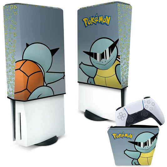 KIT Capa Anti Poeira e Case Controle PS5 Fat Vertical - Pokemon Squirtle
