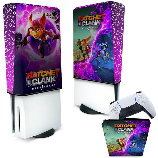 KIT Capa Anti Poeira e Case Controle PS5 Fat Vertical - Ratchet & Clank Rift Apart