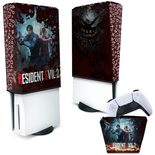 KIT Capa Anti Poeira e Case Controle PS5 Fat Vertical - Resident Evil 2 Remake