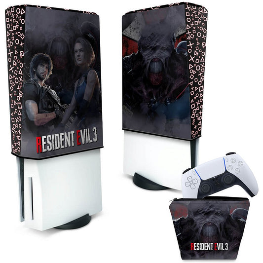 KIT Capa Anti Poeira e Case Controle PS5 Fat Vertical - Resident Evil 3 Remake