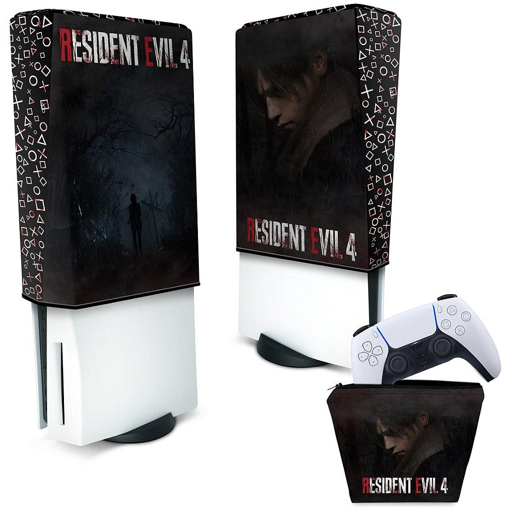 KIT Capa Anti Poeira e Case Controle PS5 Fat Vertical - Resident Evil 4 Remake