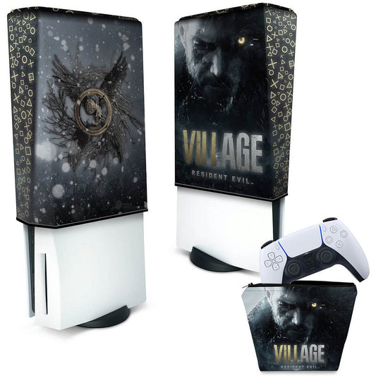 KIT Capa Anti Poeira e Case Controle PS5 Fat Vertical - Resident Evil Village
