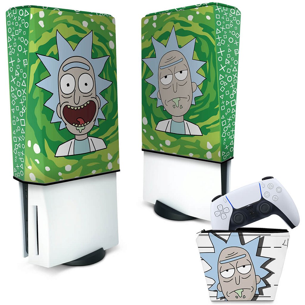 KIT Capa Anti Poeira e Case Controle PS5 Fat Vertical - Rick And Morty