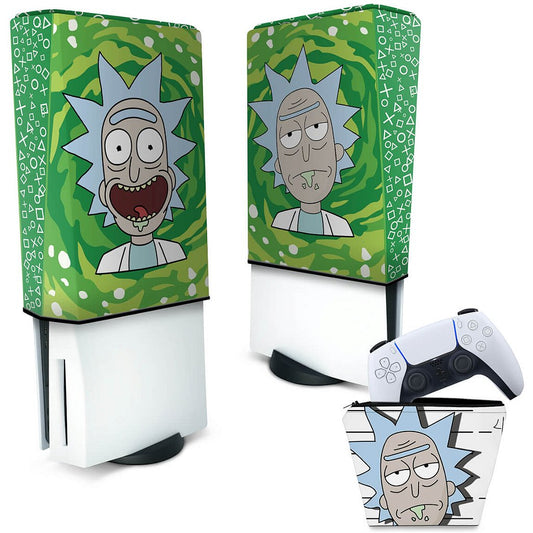 KIT Capa Anti Poeira e Case Controle PS5 Fat Vertical - Rick And Morty