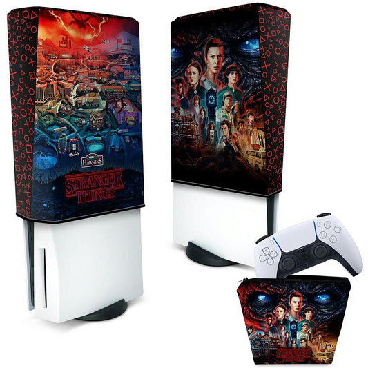 KIT Capa Anti Poeira e Case Controle PS5 Fat Vertical - Stranger Things