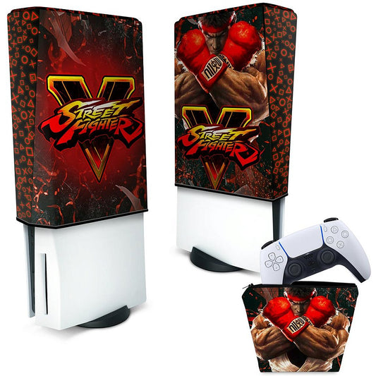 KIT Capa Anti Poeira e Case Controle PS5 Fat Vertical - Street Fighter V