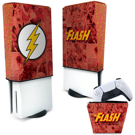 KIT Capa Anti Poeira e Case Controle PS5 Fat Vertical - The Flash Comics