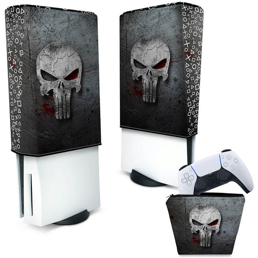 KIT Capa Anti Poeira e Case Controle PS5 Fat Vertical - The Punisher Justiceiro