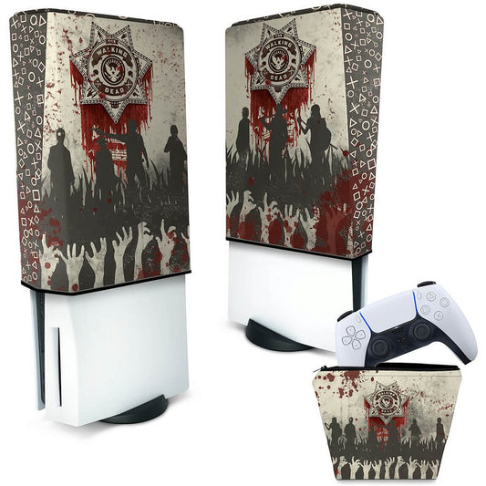 KIT Capa Anti Poeira e Case Controle PS5 Fat Vertical - The Walking Dead