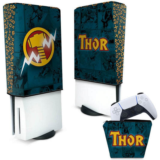 KIT Capa Anti Poeira e Case Controle PS5 Fat Vertical - Thor Comics