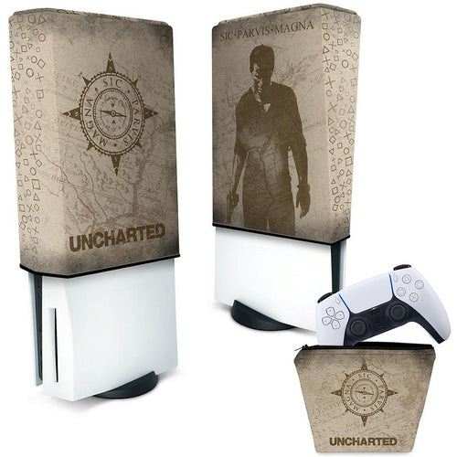 KIT Capa Anti Poeira e Case Controle PS5 Fat Vertical - Uncharted