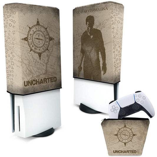 KIT Capa Anti Poeira e Case Controle PS5 Fat Vertical - Uncharted