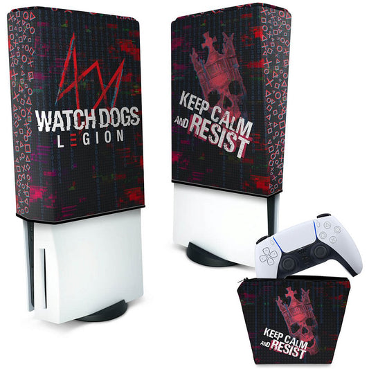 KIT Capa Anti Poeira e Case Controle PS5 Fat Vertical - Watch Dogs Legion