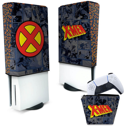 KIT Capa Anti Poeira e Case Controle PS5 Fat Vertical - X-Men Comics