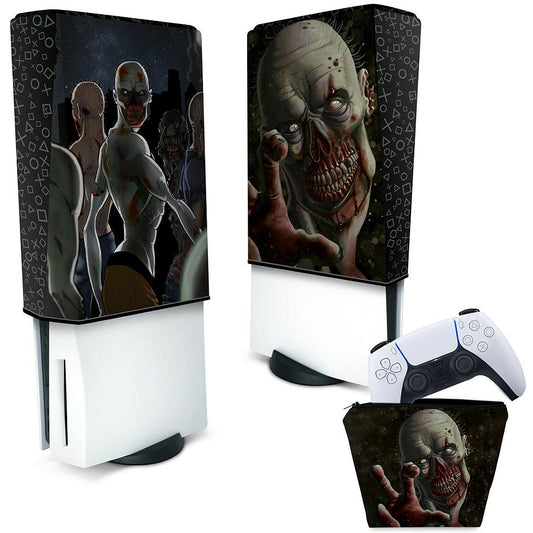 KIT Capa Anti Poeira e Case Controle PS5 Fat Vertical - Zombie Zumbi The Walking