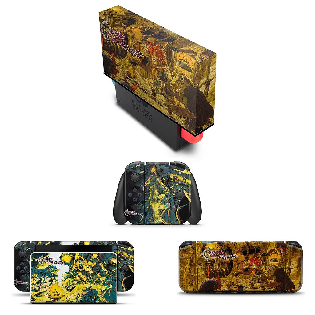 KIT Capa Anti Poeira e Skin Anti-Rage Nintendo Switch 1 Oled - Chrono Trigger