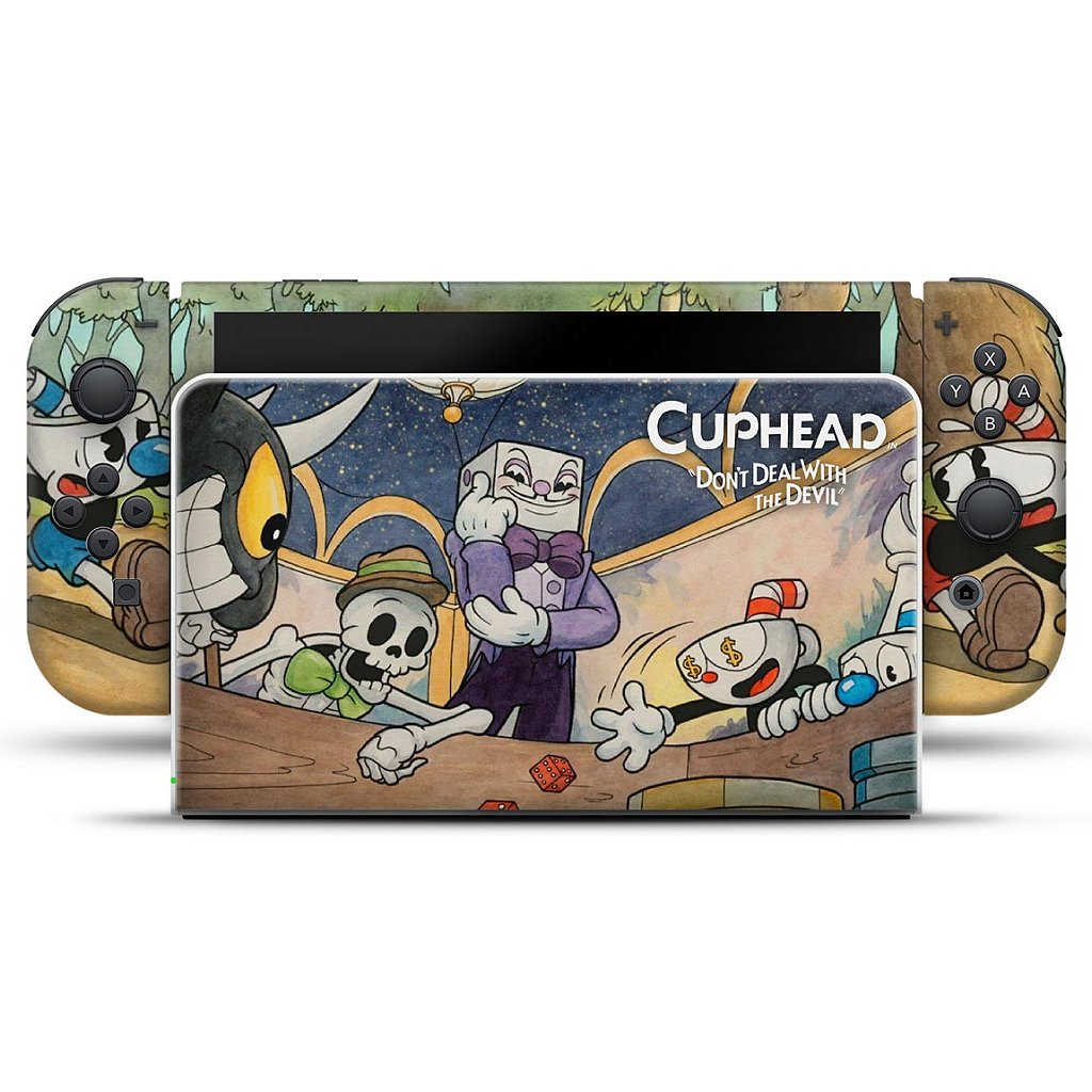 KIT Capa Anti Poeira e Skin Anti-Rage Nintendo Switch 1 Oled - Cuphead - Pop Arte Skins - foto 3