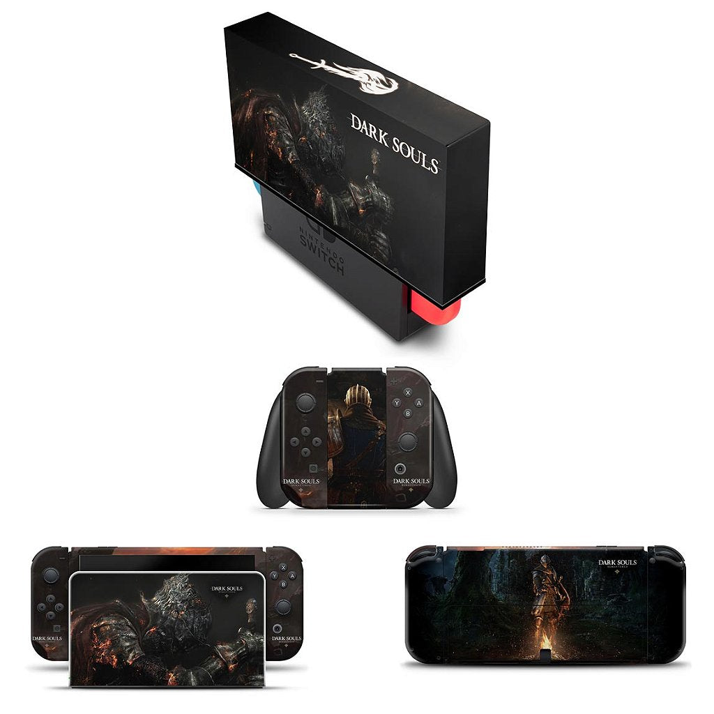 KIT Capa Anti Poeira e Skin Anti-Rage Nintendo Switch 1 Oled - Dark Souls Remastered