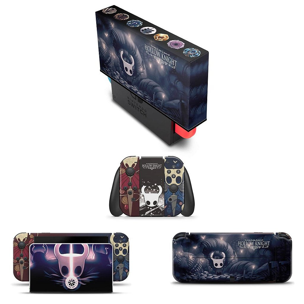 KIT Capa Anti Poeira e Skin Anti-Rage Nintendo Switch 1 Oled - Hollow Knight