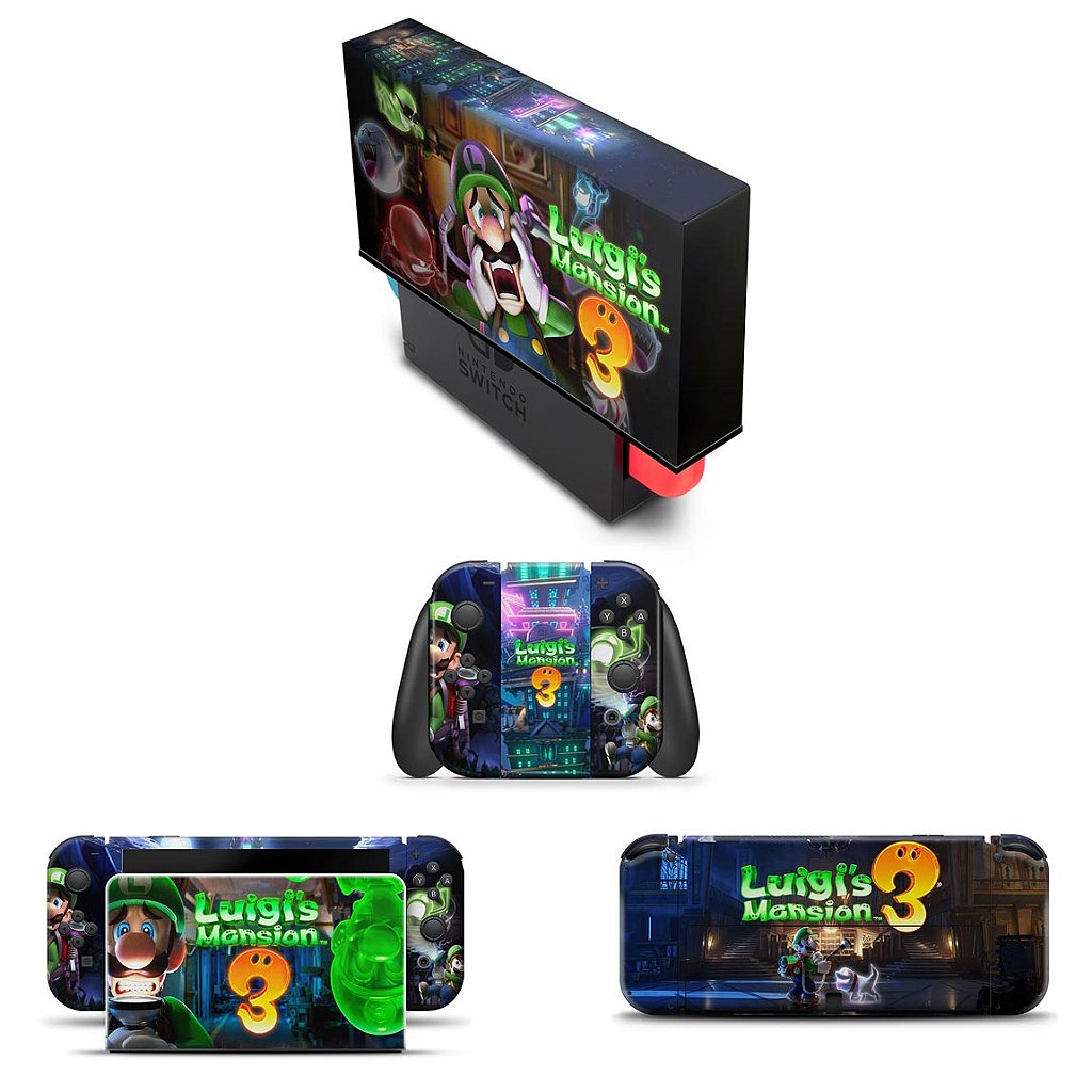 KIT Capa Anti Poeira e Skin Anti-Rage Nintendo Switch 1 Oled - Luigi's Mansion 3