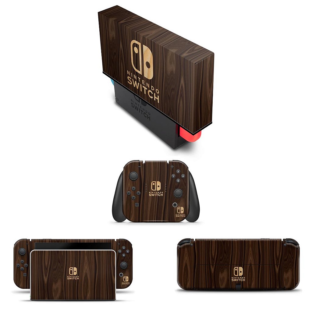 KIT Nintendo Switch Oled Skin e Capa Anti Poeira - Madeira