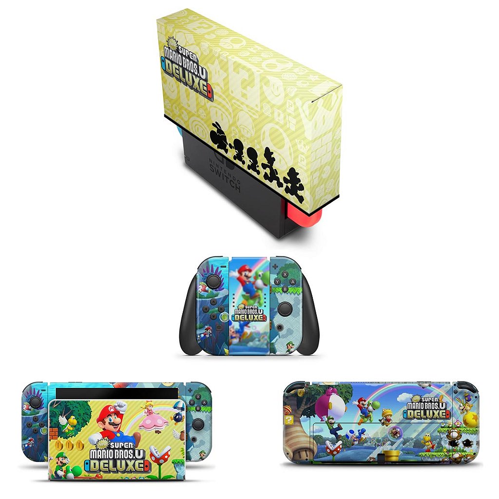 KIT Capa Anti Poeira e Skin Anti-Rage Nintendo Switch 1 Oled - New Super Mario Bros. U