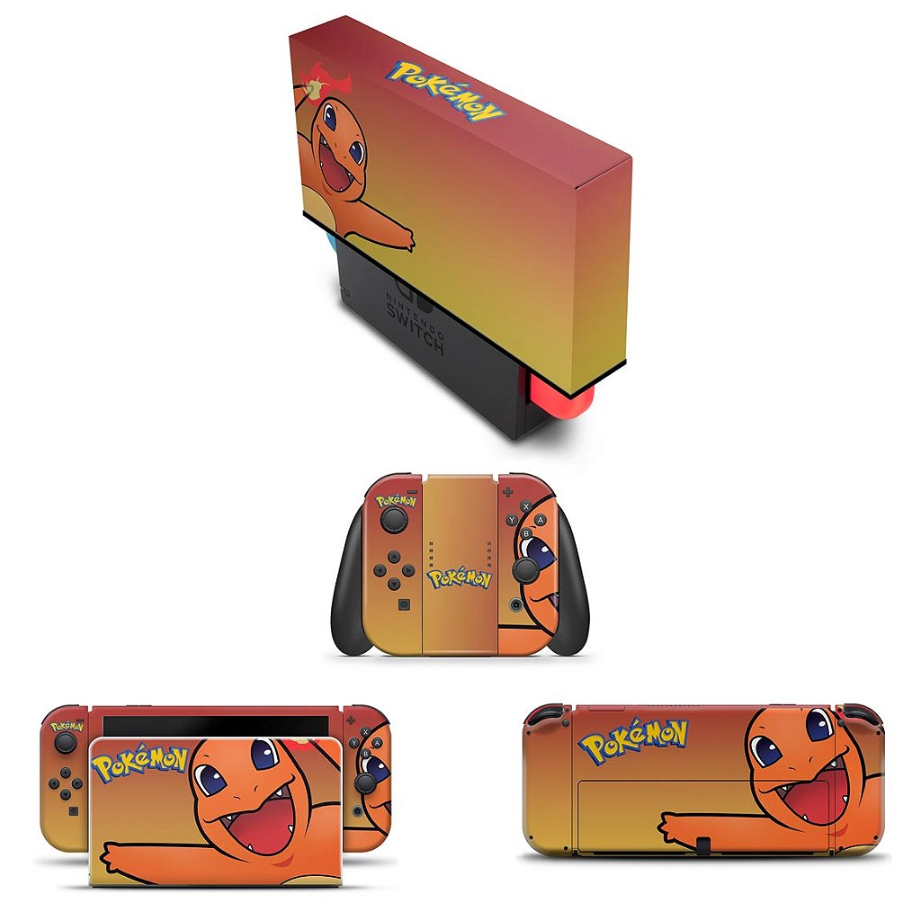 KIT Capa Anti Poeira e Skin Anti-Rage Nintendo Switch 1 Oled - Pokémon Charmander