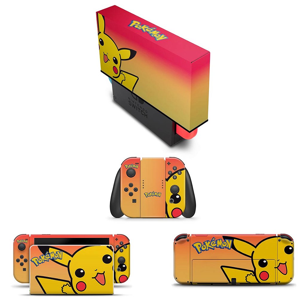 KIT Capa Anti Poeira e Skin Anti-Rage Nintendo Switch 1 Oled - Pokémon: Pikachu