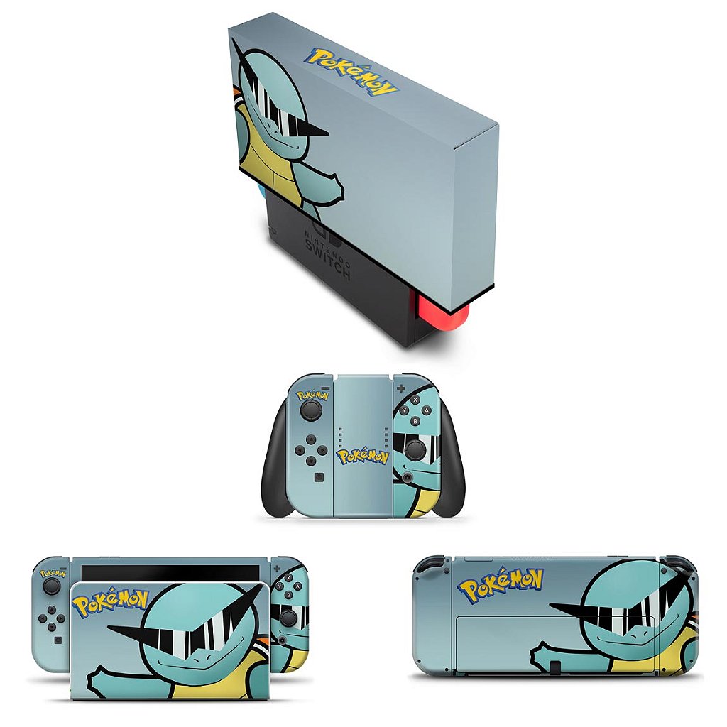 KIT Capa Anti Poeira e Skin Anti-Rage Nintendo Switch 1 Oled - Pokémon Squirtle