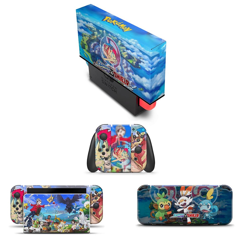 KIT Capa Anti Poeira e Skin Anti-Rage Nintendo Switch 1 Oled - Pokémon Sword And Shield
