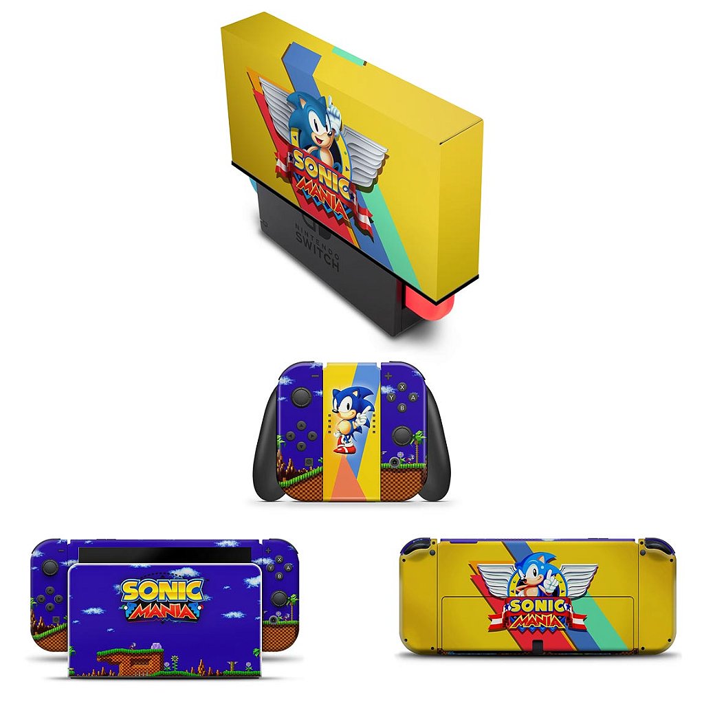 KIT Capa Anti Poeira e Skin Anti-Rage Nintendo Switch 1 Oled - Sonic Mania