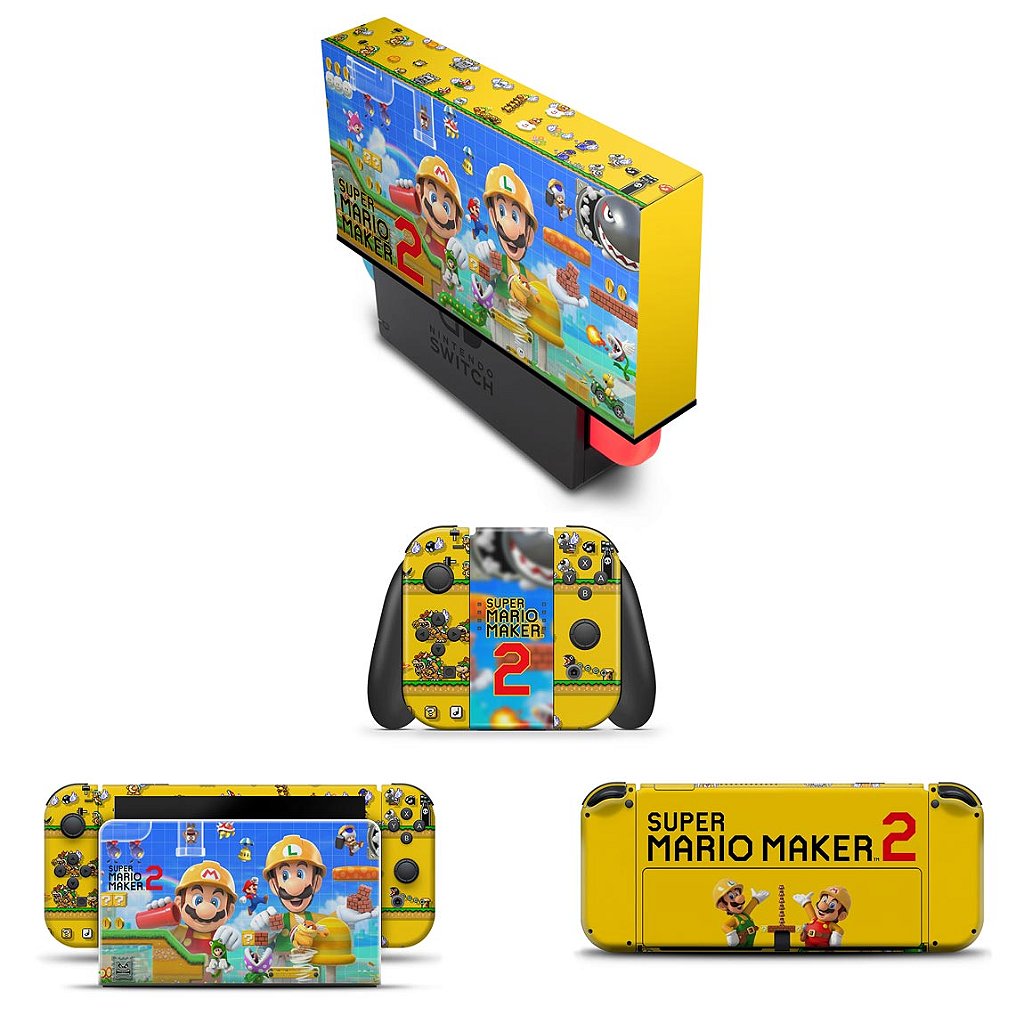 KIT Capa Anti Poeira e Skin Anti-Rage Nintendo Switch 1 Oled - Super Mario Maker 2