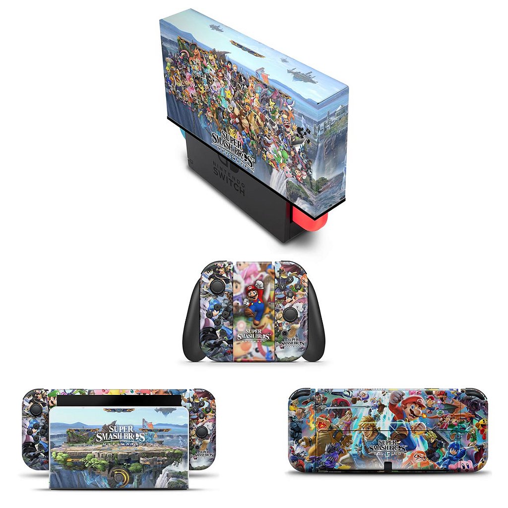 KIT Capa Anti Poeira e Skin Anti-Rage Nintendo Switch 1 Oled - Super Smash Bros. Ultimate
